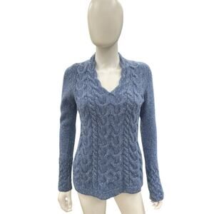 irelandseye Sweater Women’s Size Small Wool Cashmere Blend Braided Knit in Blue